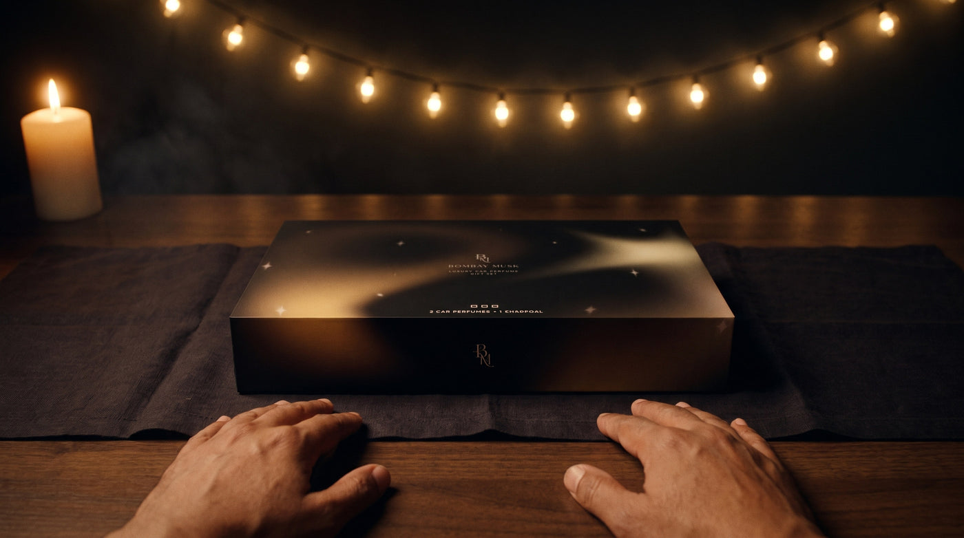 The Bombay Musk gift set on a table laid out for giving