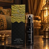Kunafa Ice Cream Spray bottle and box together on a console table