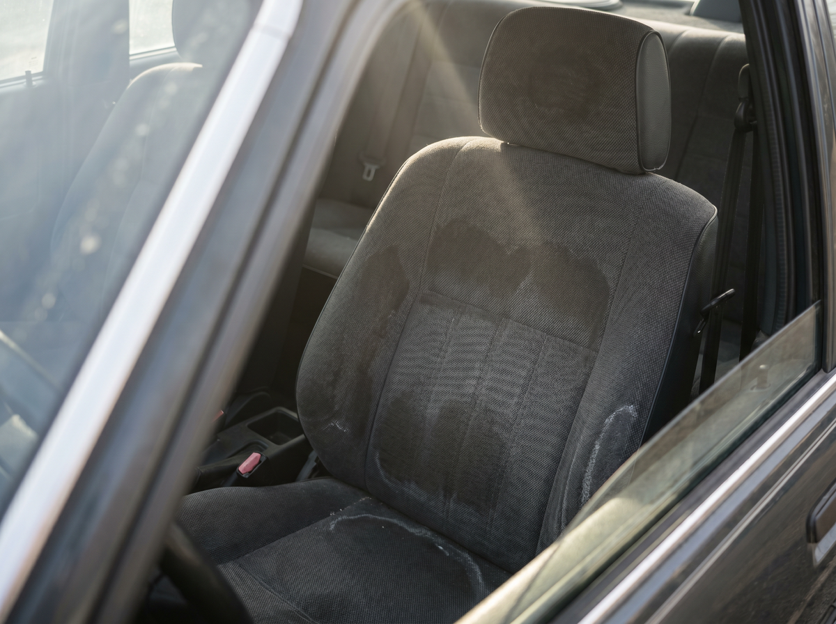 Sweat-stained car seat fabric