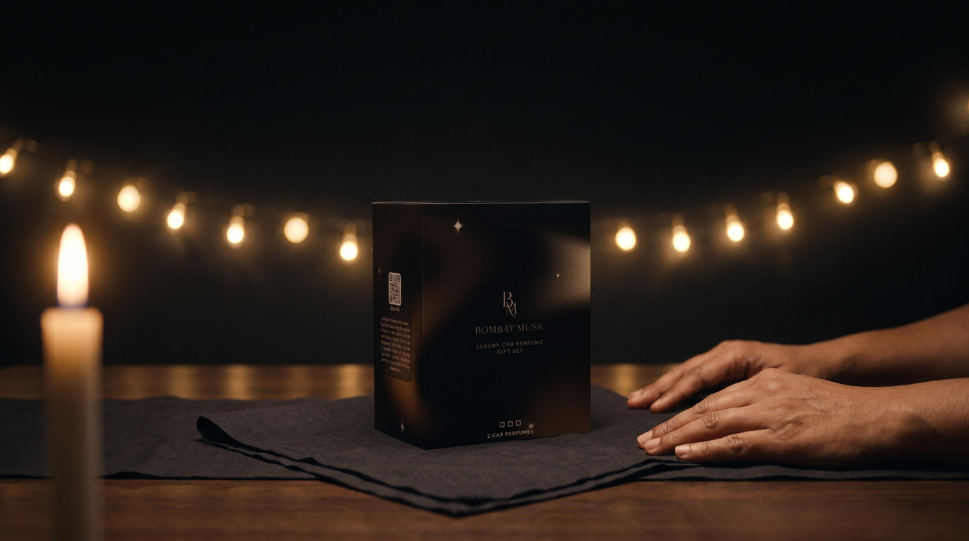 The Bombay Musk gift set on a table laid out for giving
